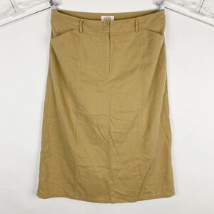 Talbots Women Khaki Midi Skirt Size 16 A Line Cotton‎ Lyocell Blend Slit Casual